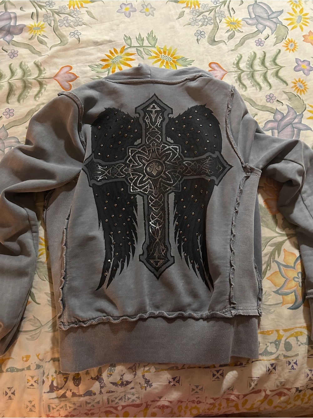 Y2K Affliction angel wings studded cyber goth Y2K zip-up